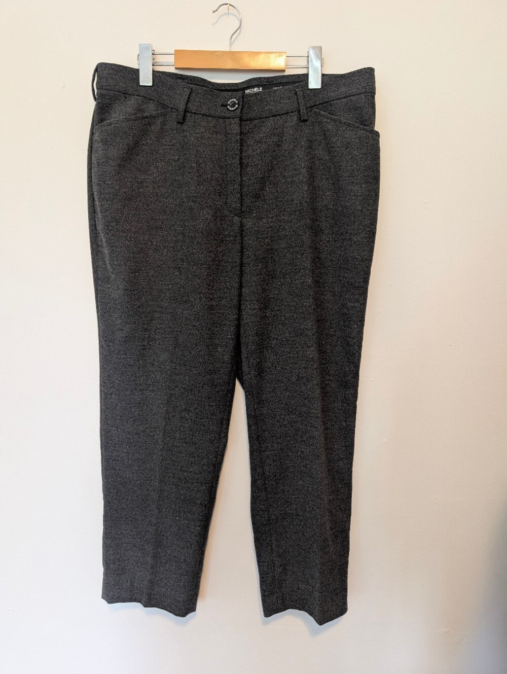 MICHELE Luxury Pants Virgin Wool Blend Charcoal Grey Trousers Corporate Chic 14